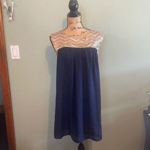 Ethereal Womens Sequined Chevron Yoke Mini Dress Blue Rose Gold Small